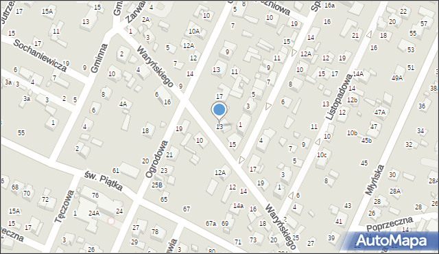 Zamość, Waryńskiego Ludwika, 13, mapa Zamościa