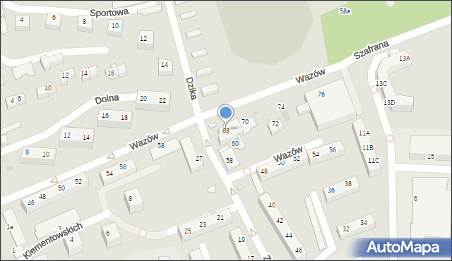 Zielona Góra, Wazów, 68, mapa Zielona Góra