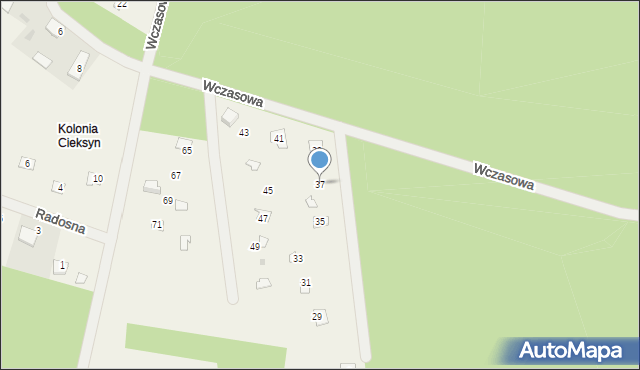 Cieksyn, Wczasowa, 37, mapa Cieksyn
