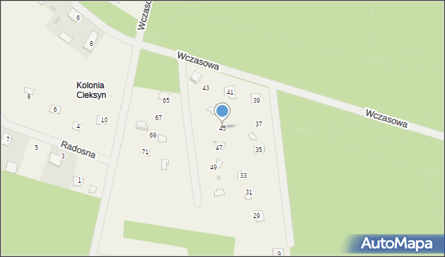 Cieksyn, Wczasowa, 45, mapa Cieksyn