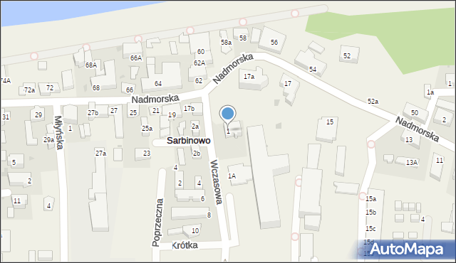 Sarbinowo, Wczasowa, 1, mapa Sarbinowo