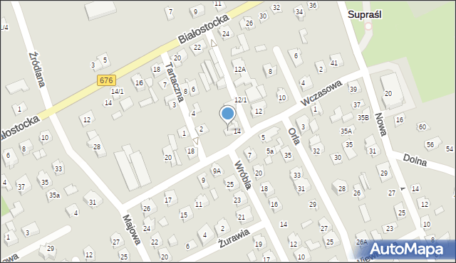 Supraśl, Wczasowa, 14/1, mapa Supraśl