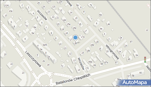 Szczecin, Wczasów, 16, mapa Szczecina