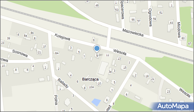 Barcząca, Wesoła, 9, mapa Barcząca