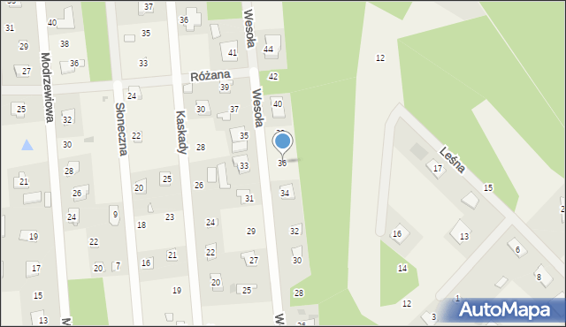 Białobrzegi, Wesoła, 36, mapa Białobrzegi