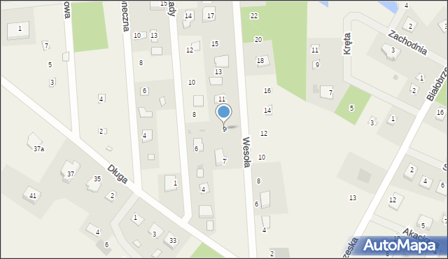 Białobrzegi, Wesoła, 9, mapa Białobrzegi