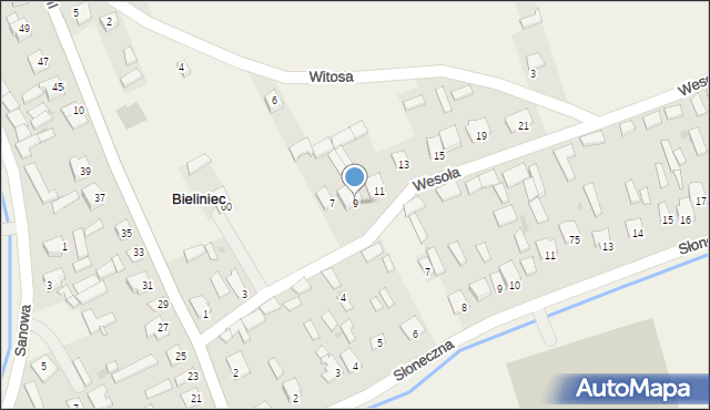 Bieliniec, Wesoła, 9, mapa Bieliniec