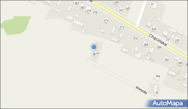 Brzeziny, Wesoła, 36, mapa Brzeziny
