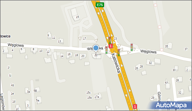 Czechowice-Dziedzice, Węglowa, 22, mapa Czechowic-Dziedzic