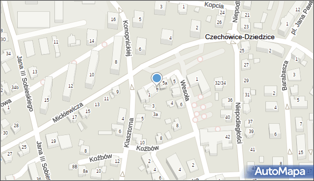 Czechowice-Dziedzice, Wesoła, 7, mapa Czechowic-Dziedzic