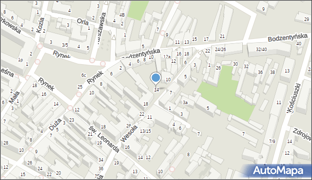 Kielce, Wesoła, 14, mapa Kielc