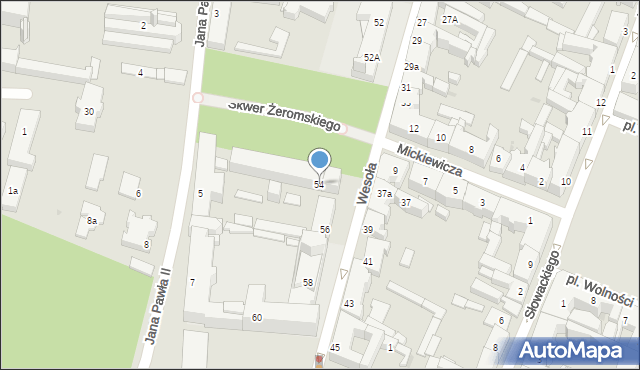 Kielce, Wesoła, 54, mapa Kielc