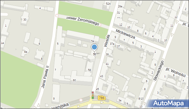 Kielce, Wesoła, 56, mapa Kielc