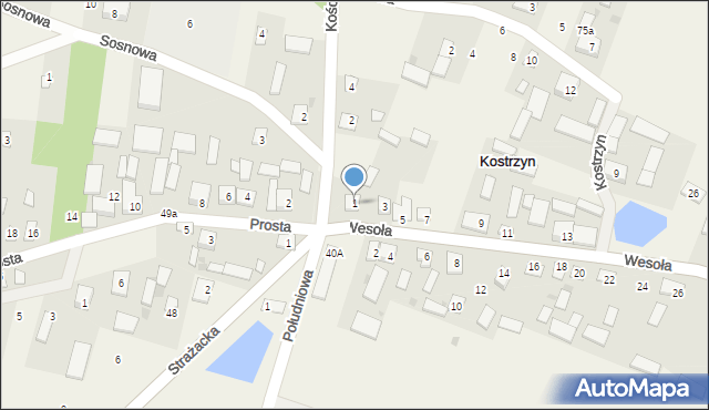 Kostrzyn, Wesoła, 1, mapa Kostrzyn