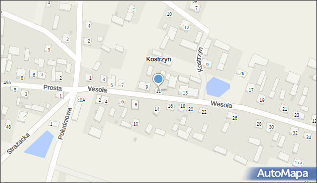 Kostrzyn, Wesoła, 11, mapa Kostrzyn