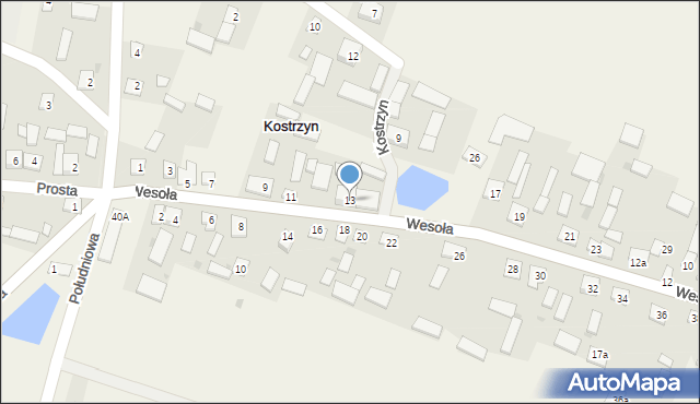 Kostrzyn, Wesoła, 13, mapa Kostrzyn