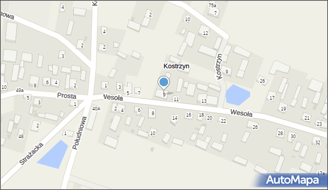 Kostrzyn, Wesoła, 9, mapa Kostrzyn