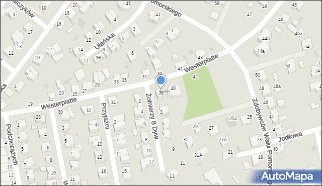 Koszalin, Westerplatte, 38, mapa Koszalina