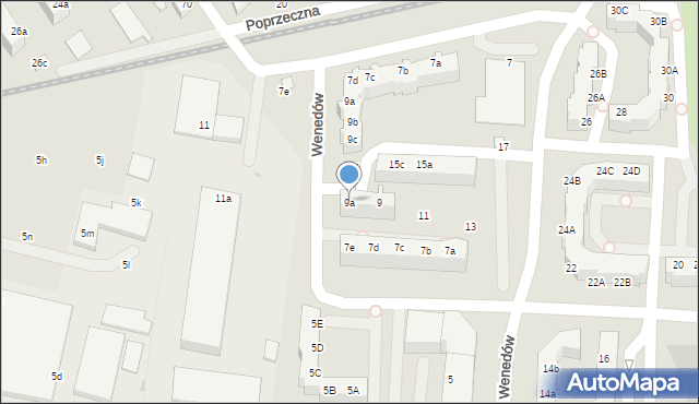 Koszalin, Wenedów, 9a, mapa Koszalina