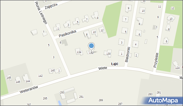 Łąki, Weteranów, 132, mapa Łąki