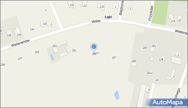 Łąki, Weteranów, 289, mapa Łąki