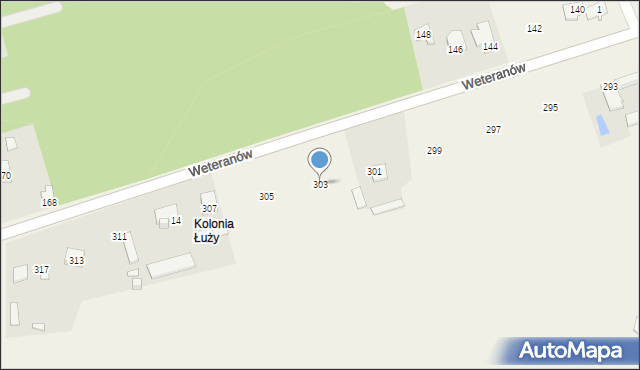 Łąki, Weteranów, 303, mapa Łąki