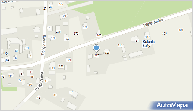 Łąki, Weteranów, 317, mapa Łąki