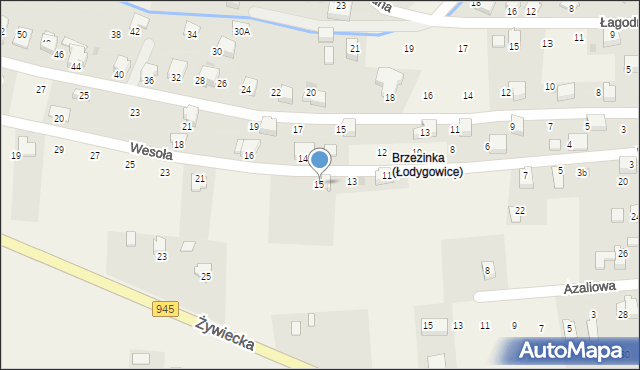 Łodygowice, Wesoła, 15, mapa Łodygowice