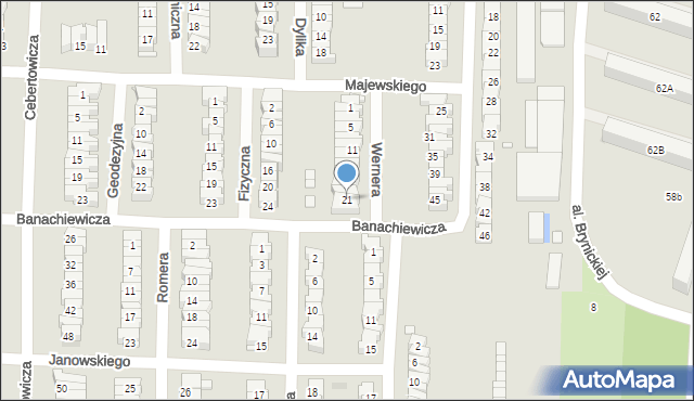 Łódź, Wernera Jerzego, prof., 21, mapa Łodzi