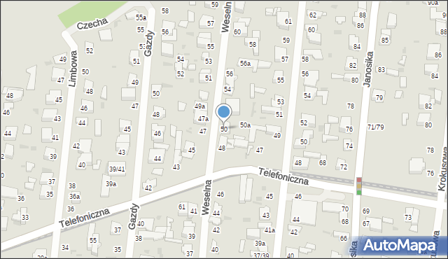 Łódź, Weselna, 50, mapa Łodzi