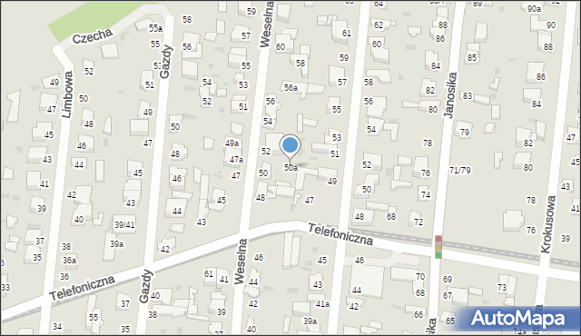 Łódź, Weselna, 50a, mapa Łodzi