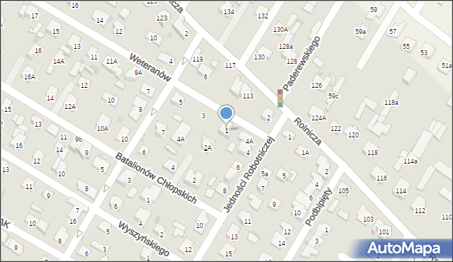 Łomianki, Weteranów, 1, mapa Łomianki