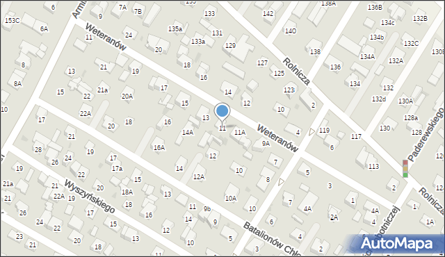 Łomianki, Weteranów, 11, mapa Łomianki