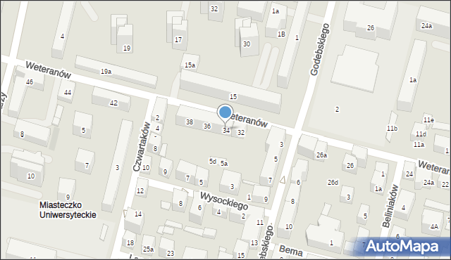 Lublin, Weteranów, 34, mapa Lublina