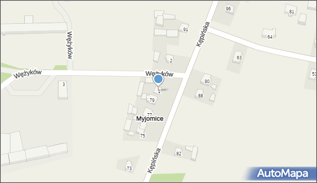 Myjomice, Wężyków, 1, mapa Myjomice