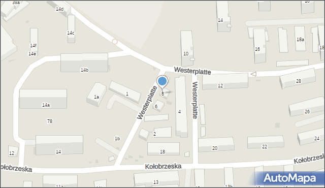 Olsztyn, Westerplatte, 8, mapa Olsztyna