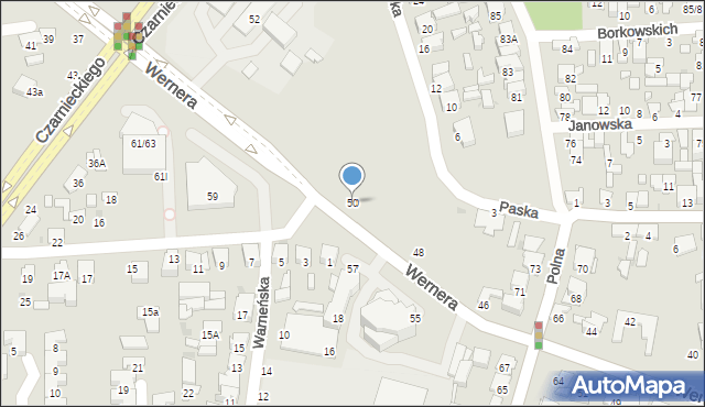 Radom, Wernera Stanisława, 50, mapa Radomia