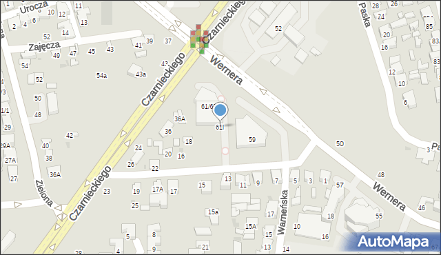 Radom, Wernera Stanisława, 61l, mapa Radomia