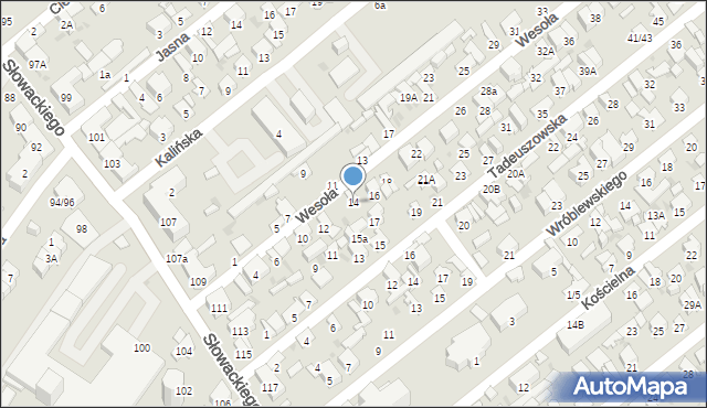 Radom, Wesoła, 14, mapa Radomia