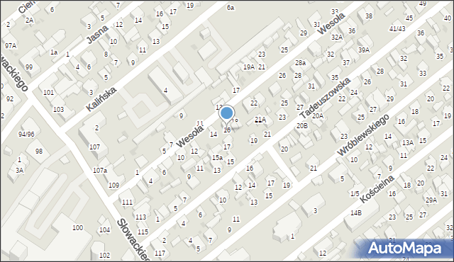 Radom, Wesoła, 16, mapa Radomia