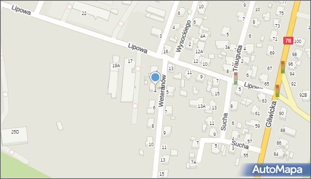 Rybnik, Weteranów, 4, mapa Rybnika