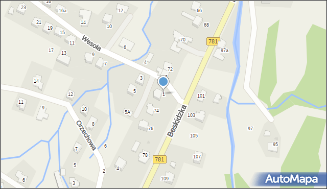 Targanice, Wesoła, 1, mapa Targanice