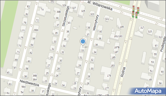 Warszawa, Wernyhory, 33A, mapa Warszawy