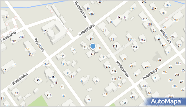 Warszawa, Weteranów, 37a, mapa Warszawy