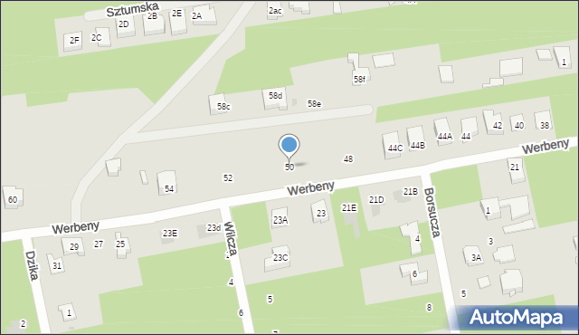 Warszawa, Werbeny, 50, mapa Warszawy