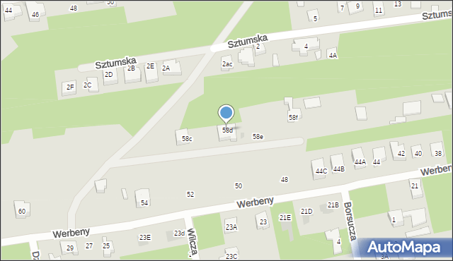 Warszawa, Werbeny, 58d, mapa Warszawy