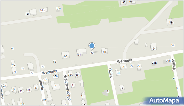 Warszawa, Werbeny, 62, mapa Warszawy
