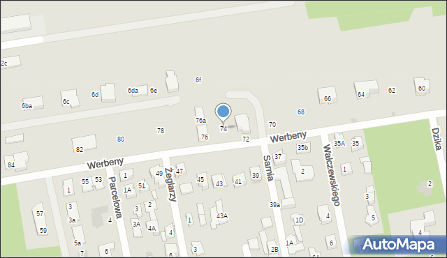 Warszawa, Werbeny, 74, mapa Warszawy