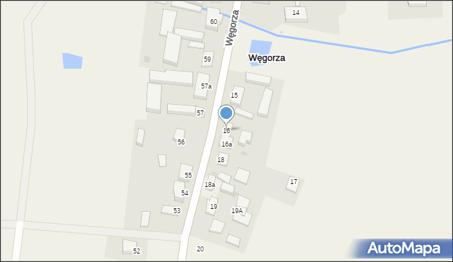 Węgorza, Węgorza, 16, mapa Węgorza