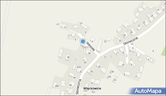 Więckowice, Wesoła, 1, mapa Więckowice